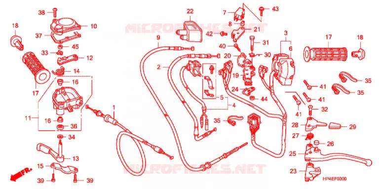 LEVIER DE GUIDON - CABLE - COMMODO Honda ATV 420 FOURTRAX 2010  TRX420FMA