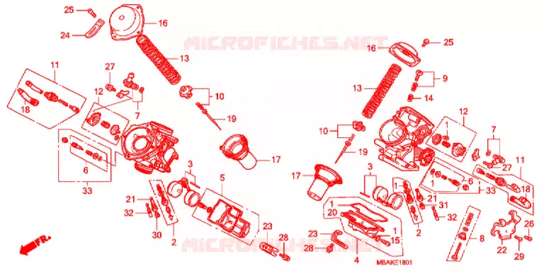 CARBURATEUR (PIECES CONSTITUTIVES) Honda MOTO 750 SHADOW 2001  VT750C1
