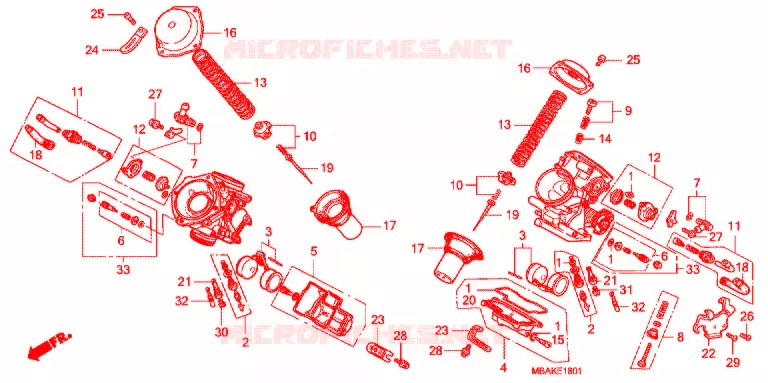 CARBURATEUR (PIECES CONSTITUTIVES) Honda MOTO 750 SHADOW 2001  VT750C21