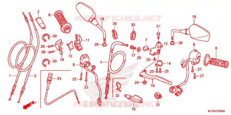 LEVIER DE GUIDON - CABLE - COMMODO Honda MOTO 400 NX 2014  NX400E