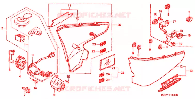 COUVERCLES LATERAUX Honda MOTO 600 SHADOW 1999  VT600CX
