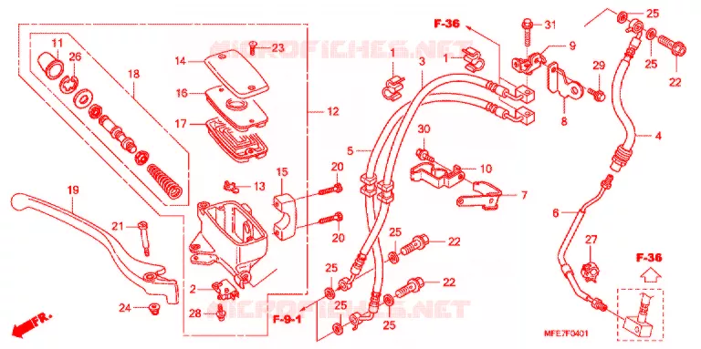 MAITRE CYLINDRE DE FREIN AVANT (VT750C2S) Honda MOTO 750 SHADOW 2010  VT750C2SA