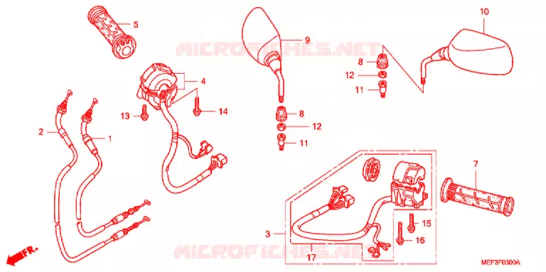 COMMODO - CABLE - RETROVISEUR Honda SCOOTER 400 SILVERWING 2009  FJS400A9