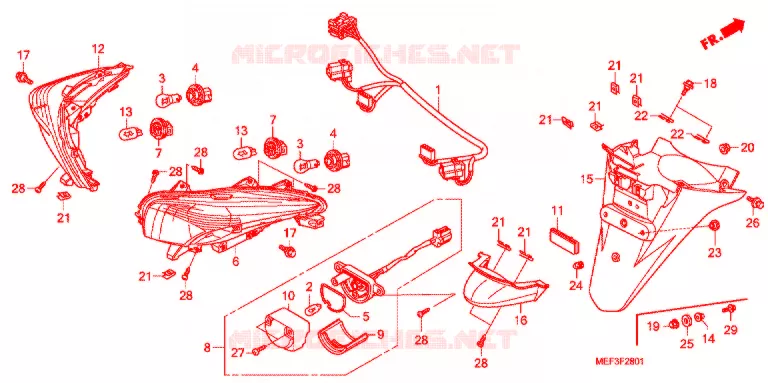 FEU ARRIERE - GARDE-BOUE ARRIERE (FJS400D9/FJS400A) Honda SCOOTER 400 SILVERWING 2011  FJS400A9