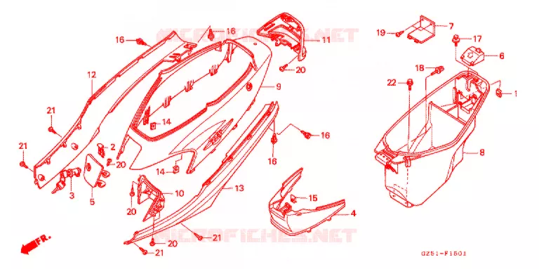 CARENAGE ARRIERE (SZ50P/R/T) Honda SCOOTER 50 TACT 1993  SZ50P_II