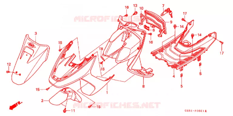 CARENAGE AVANT - PLANCHER (SZ50P/R/T) Honda SCOOTER 50 TACT 1993  SZ50P_II