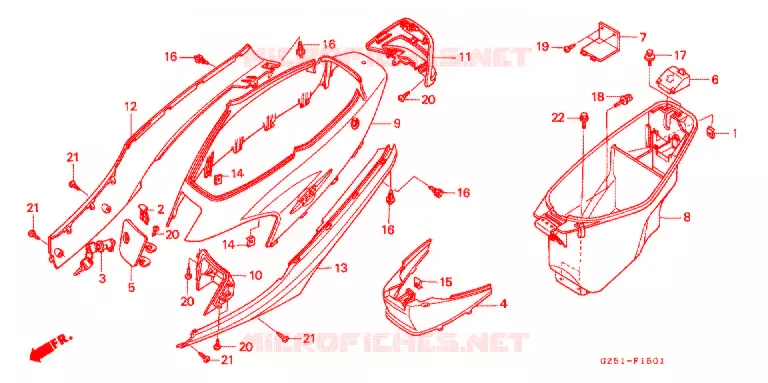 CARENAGE ARRIERE (SZ50P/R/T) Honda SCOOTER 50 TACT 1994  SZ50R