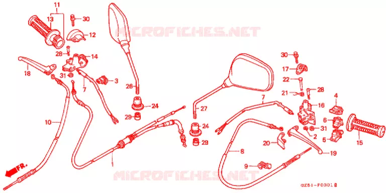 COMMODO - LEVIER - CABLE (SZ50P/P-3/R/R-3/T/T-3) Honda SCOOTER 50 TACT 1996  SZ50T