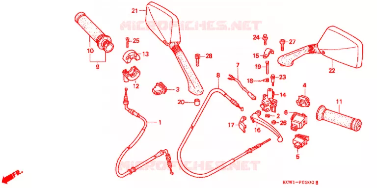 LEVIER DE GUIDON - CABLE - COMMODO (CHA125S,W,1) Honda SCOOTER 125 SPACY 1998  CHA125W