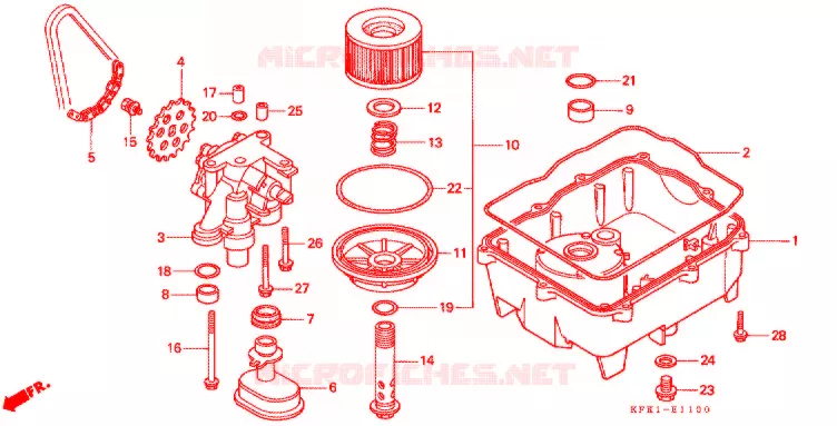 FILTRE A HUILE - CARTER D'HUILE - POMPE A HUILE Honda MOTO 250 VTR 1998  VTR250W