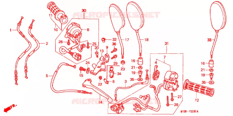 COMMODO - LEVIER - CABLE Honda MOTO 500 CB 2000  CB500SY