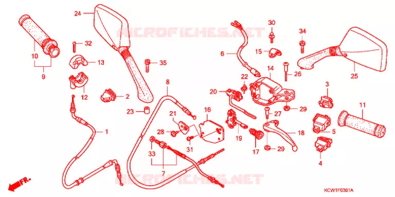 LEVIER DE GUIDON - CABLE - COMMODO (CHA1253,4,5) Honda SCOOTER 125 SPACY 2004  CHA1254