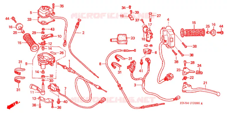 CABLES - COMMODOS - LEVIERS - POIGNEES Honda ATV 650 FOURTRAX 2004  TRX650FA4