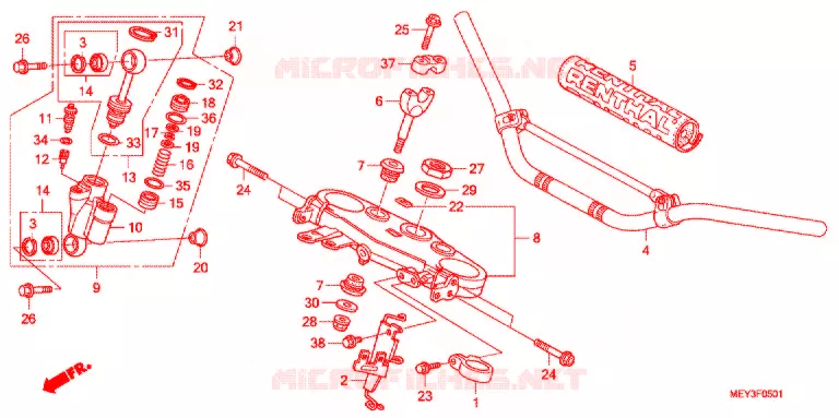 GUIDON - TE DE FOURCHE (CRF450X8,9,B,C,D) Honda MOTO 450 CRF 2008  CRF450X8
