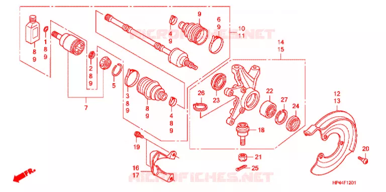 ARBRE DE ROUE AVANT (4WD) Honda ATV 420 FOURTRAX 2007  TRX420FM7