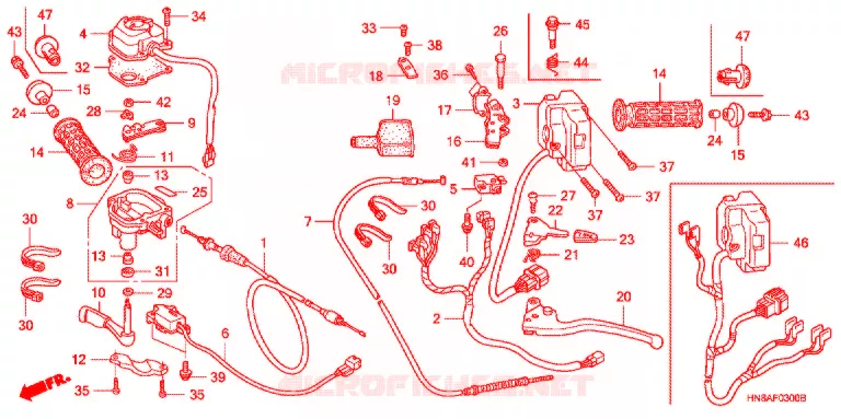 LEVIER DE GUIDON - CABLE - COMMODO Honda ATV 680 FOURTRAX 2008  TRX680FA8