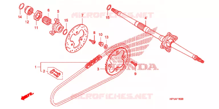 ARBRE DE ROUE ARRIERE - CHAINE SECONDAIRE Honda ATV 450 FOURTRAX 2009  TRX450R9