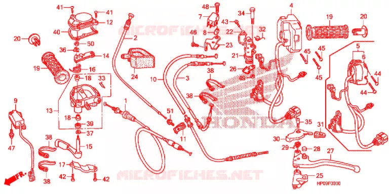 LEVIER DE GUIDON - CABLE - COMMODO Honda ATV 500 FOURTRAX 2009  TRX500FE9