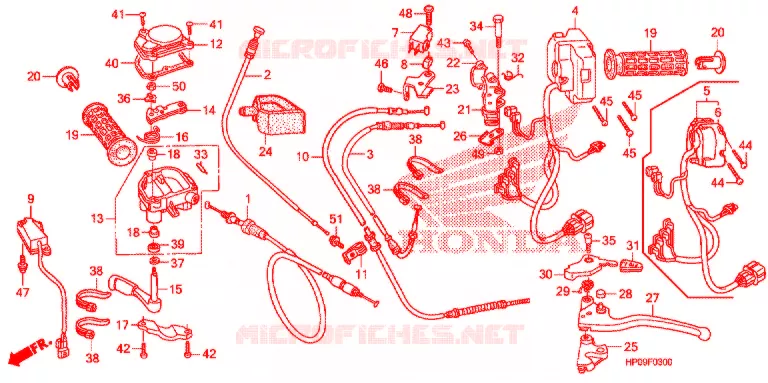 LEVIER DE GUIDON - CABLE - COMMODO Honda ATV 500 FOURTRAX 2009  TRX500FPE9