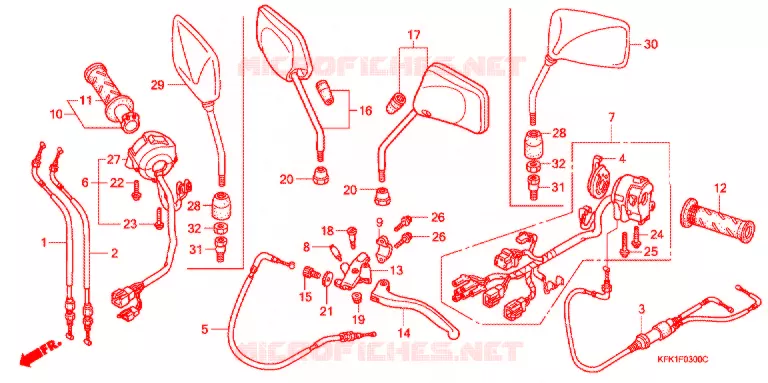 LEVIER DE GUIDON - CABLE - COMMODO Honda MOTO 250 VTR 2003  VTR2503