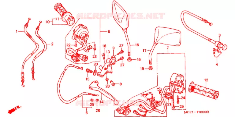 LEVIER DE GUIDON - CABLE - COMMODO (CB400SFX/Y/1/2/3) Honda MOTO 400 CB 2001  CB400SF1