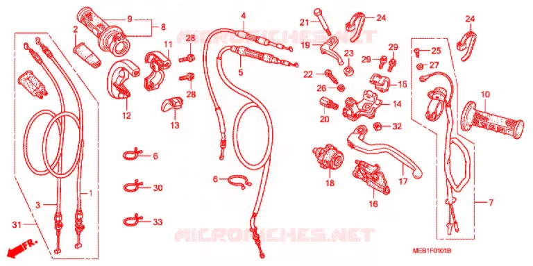 LEVIER DE GUIDON - CABLE - COMMODO (CRF450R4,5,6,7,8) Honda MOTO 450 CRF 2005  CRF450R5