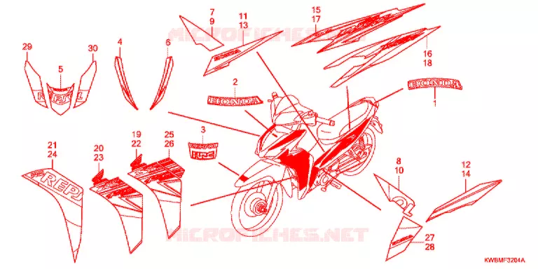 AUTOCOLLANTS (AFP110MCSE/AFP110MCRE) Honda MOTO 110 WAVE 2014  AFP110MCRE