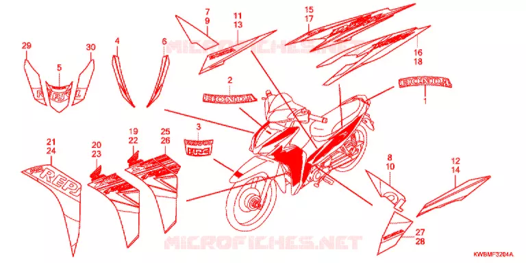 AUTOCOLLANTS (AFP110MCSE/AFP110MCRE) Honda MOTO 110 WAVE 2013  AFP110MCRE