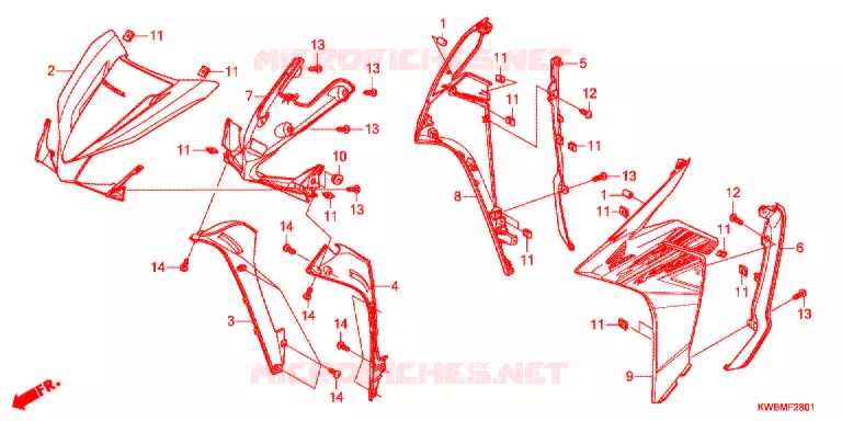 CARENAGE AVANT - PROTEGE JAMBES (AFP110MCSE/AFP110MCRE) Honda MOTO 110 WAVE 2014  AFP110MCSE