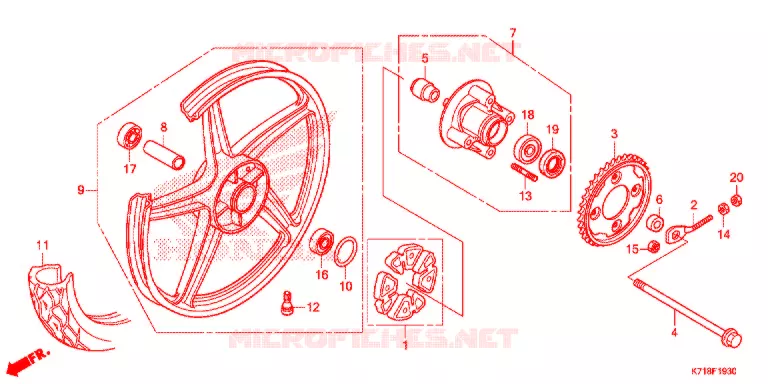 ROUE ARRIERE (AFS110MCS) Honda MOTO 110 WAVE 2016  AFS110MCSG