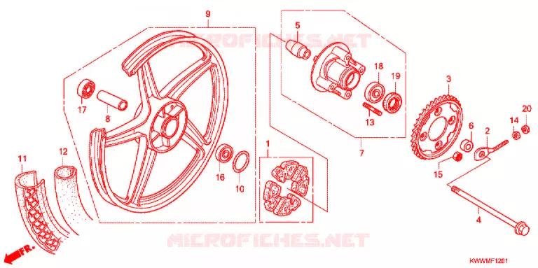 ROUE ARRIERE (AFX110CS/MCS) Honda MOTO 110 WAVE 2012  AFX110CSA