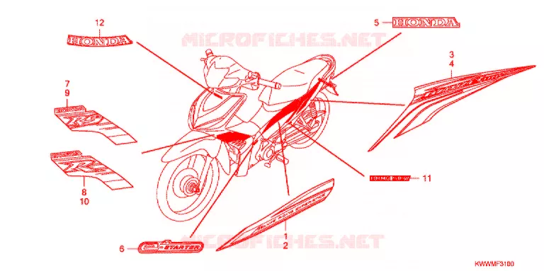 AUTOCOLLANTS (AFX110CSA/MCSA/SA) Honda MOTO 110 WAVE 2010  AFX110MCSA