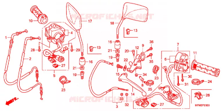 LEVIER DE GUIDON - CABLE - COMMODO Honda MOTO 400 CB 2008  CB4008