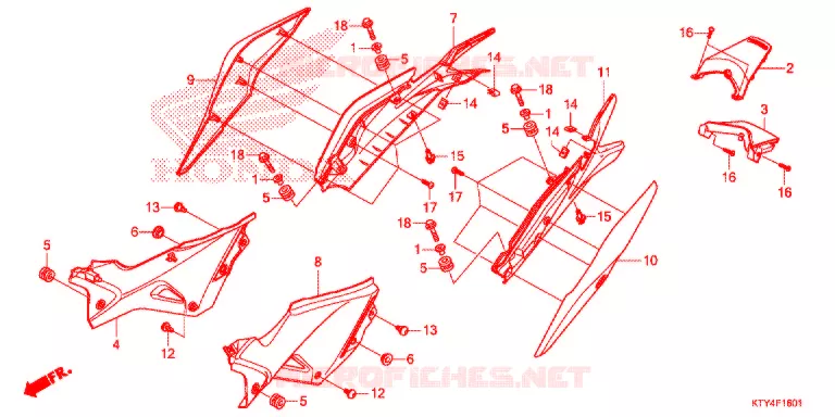 COUVERCLES LATERAUX (CBR125RW'11/R'12/RS'12/RT'12) Honda MOTO 125 CBR 2012  CBR125RSC