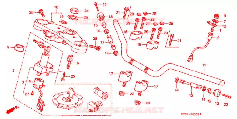 GUIDON - TE DE FOURCHE (F2R/F2S/F2T/F2V/F3T/F3V) Honda MOTO 400 CB 1995  CB400F2S