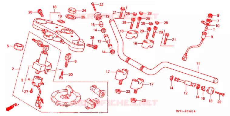 GUIDON - TE DE FOURCHE (F2R/F2S/F2T/F2V/F3T/F3V) Honda MOTO 400 CB 1996  CB400F3T
