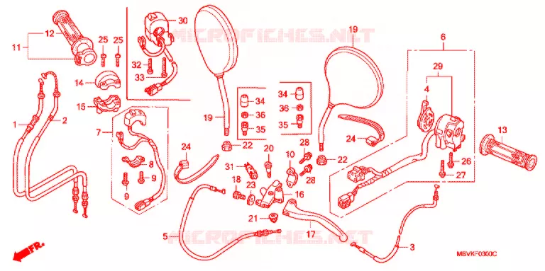 LEVIER DE GUIDON - CABLE - COMMODO Honda MOTO 400 CB 2002  CB400SS2