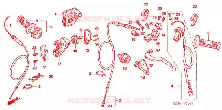 LEVIER DE GUIDON - CABLE - COMMODO ('04-'07) Honda MOTO 125 CR 2005  CR125R5