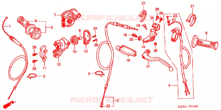 LEVIER DE GUIDON - CABLE - COMMODO (CR250R'02,'03) Honda MOTO 250 CR 2002  CR250R2