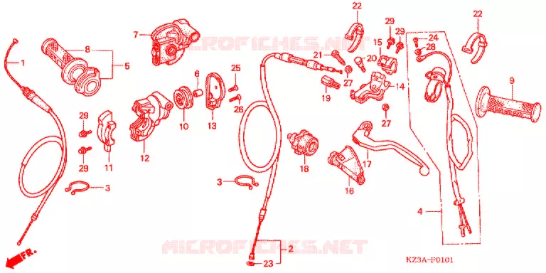 LEVIER DE GUIDON - CABLE - COMMODO (CR250R'04-'07) Honda MOTO 250 CR 2004  CR250R4