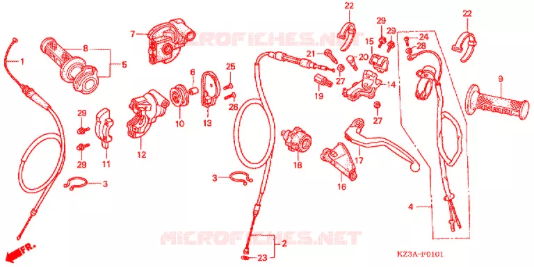 LEVIER DE GUIDON - CABLE - COMMODO (CR250R'04-'07) Honda MOTO 250 CR 2006  CR250R6