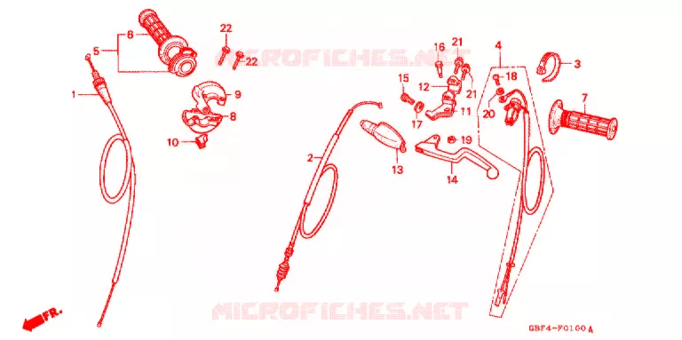 COMMODO - LEVIER - CABLE Honda MOTO 80 CR 1997  CR80RV