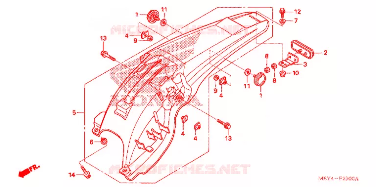 GARDE-BOUE ARRIERE Honda MOTO 450 CRF 2008  CRF450X8