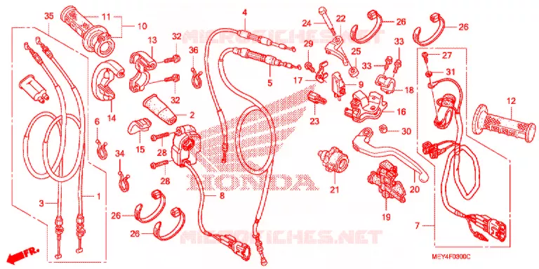 LEVIER DE GUIDON - CABLE - COMMODO Honda MOTO 450 CRF 2008  CRF450X8