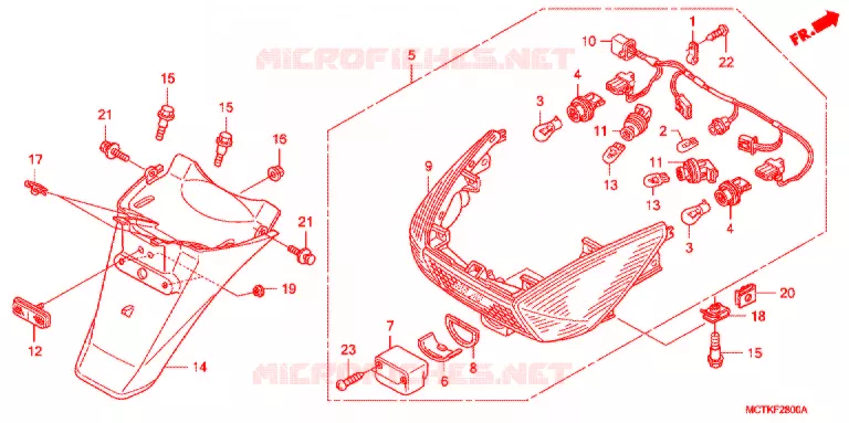 FEU ARRIERE - GARDE-BOUE ARRIERE (FJS400A/D/FJS600A/D5-8) Honda SCOOTER 400 SILVERWING 2008  FJS400D8