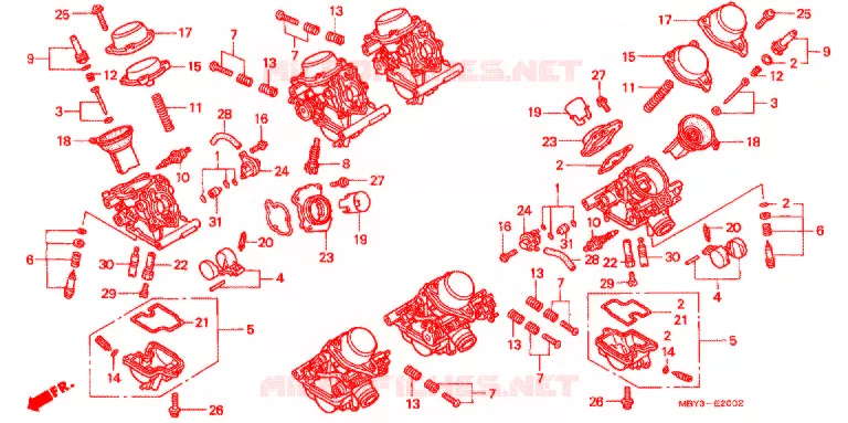 CARBURATEUR (PIECES CONSTITUTIVES) Honda MOTO 1500 GOLD-WING 2000  GL1500CFY