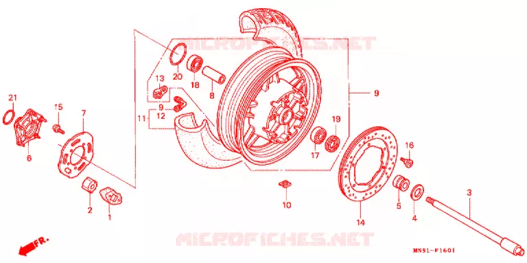 ROUE ARRIERE (GL1500SEL/M/N/P/R/S) Honda MOTO 1500 GOLD-WING 1990  GL1500SEL_J