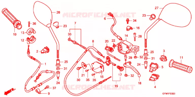 LEVIER DE GUIDON - CABLE - COMMODO (NHX110WH8/9) Honda SCOOTER 110 LEAD 2011  NHX110WH9