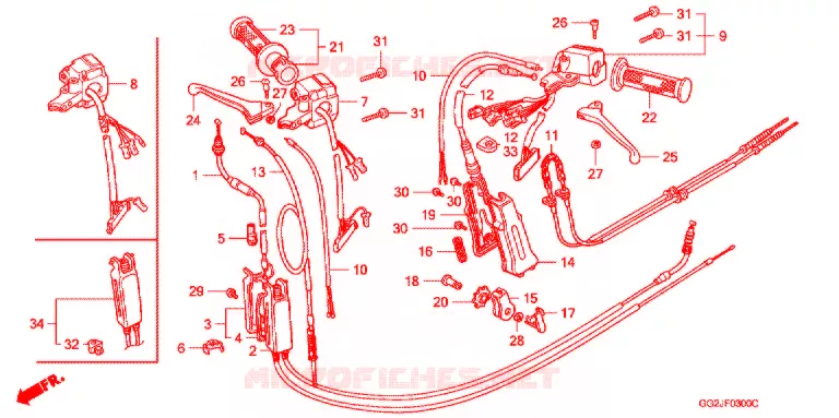 LEVIER DE GUIDON - CABLE - COMMODO Honda SCOOTER 50 GYRO 2004  NJ50M4