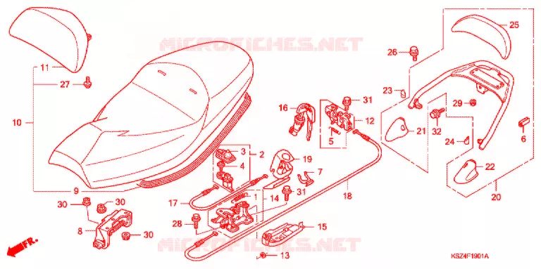 SELLE - POIGNEE ARRIERE (NSS250S/NSS250AS) Honda SCOOTER 250 REFLEX 2004  NSS250AS4